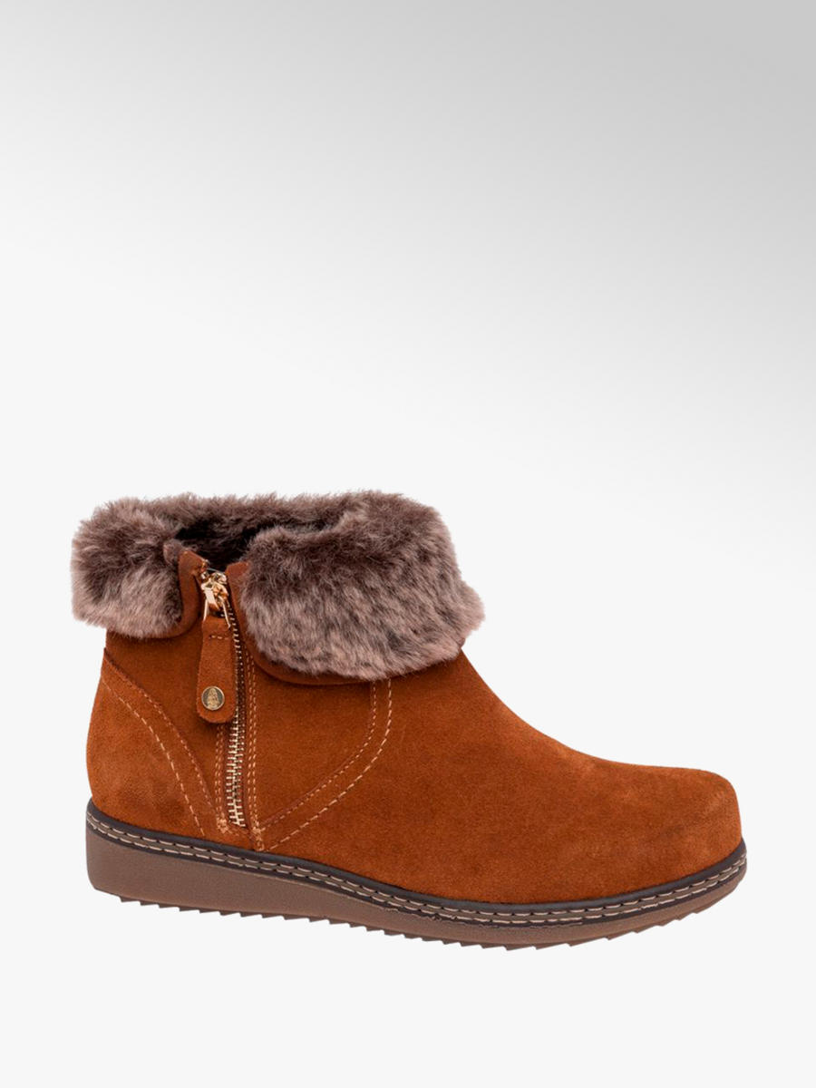 ladies tan ankle boots with fur trim